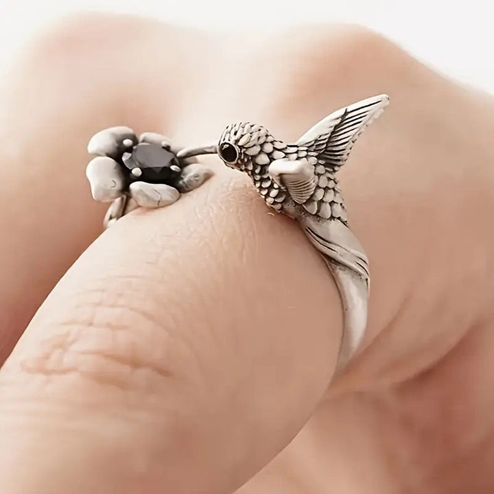 Bague Colibri & Fleur – Bague Ouvrante Ajustable pour Femmes