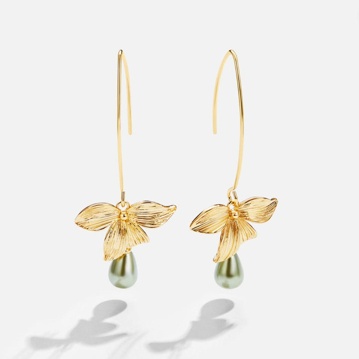 Boucles d'oreilles en perles de jade et gouttes de fleurs