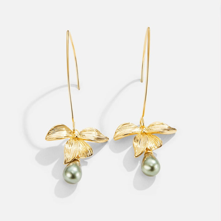 Boucles d'oreilles en perles de jade et gouttes de fleurs