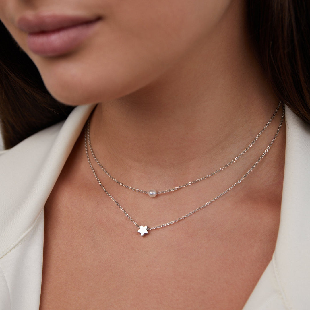 Collier en argent étoilé et perles