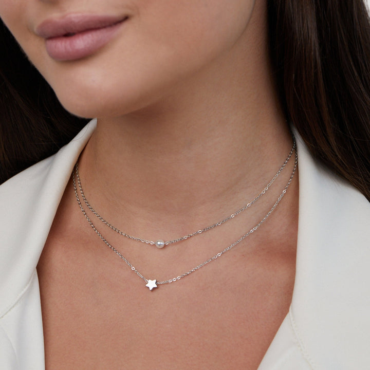 Collier en argent étoilé et perles