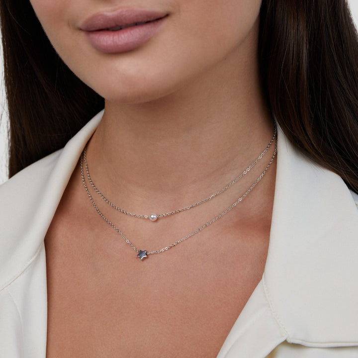 Collier en argent étoilé et perles