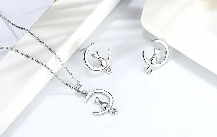 Boucles d'oreilles en argent sterling en forme de chat et de lune