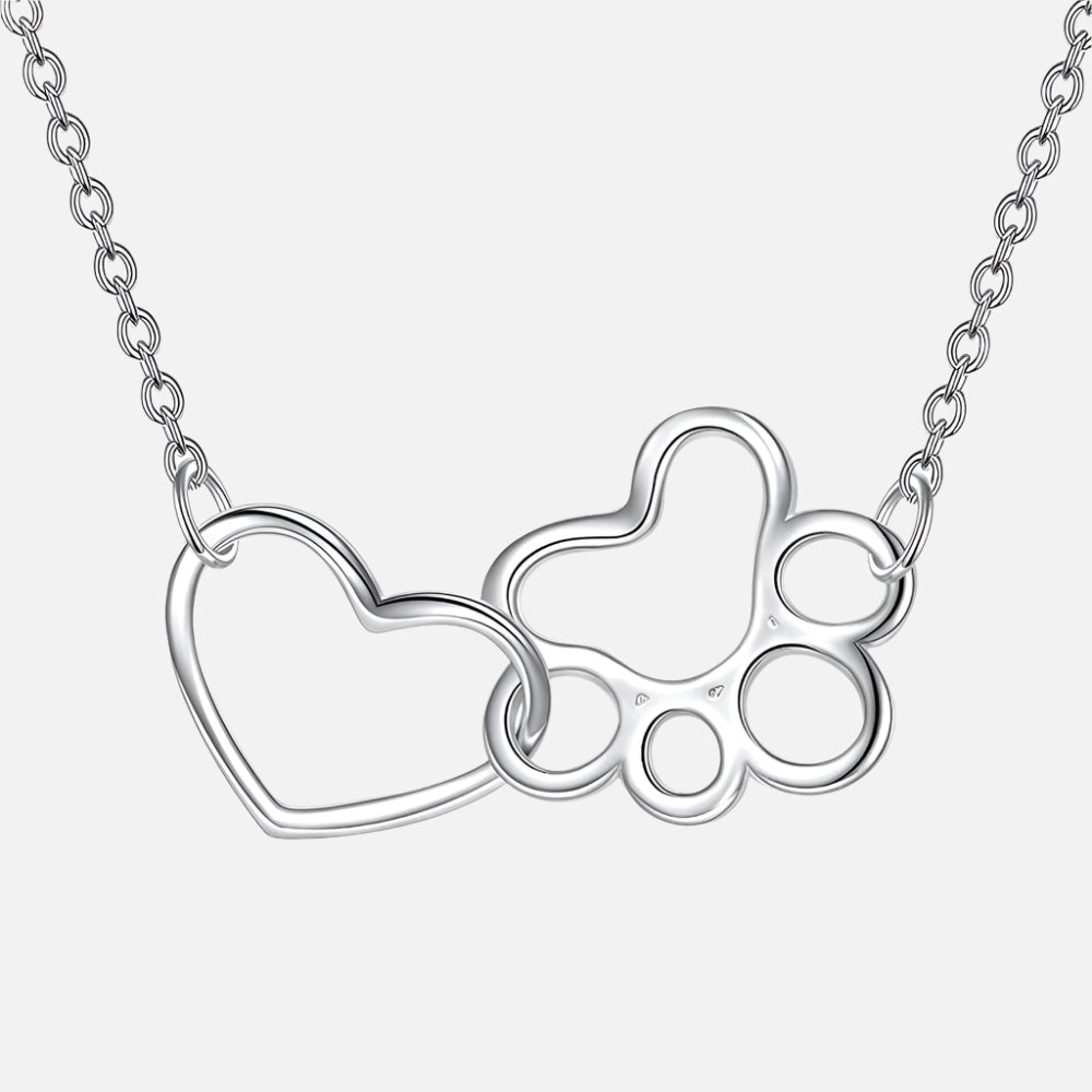 Collier en Argent Sterling avec Pattes – Pendentif en Cristal en Forme de Cœur