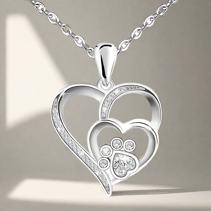 Collier en Argent Sterling avec Pattes et Coeur en Zirconia