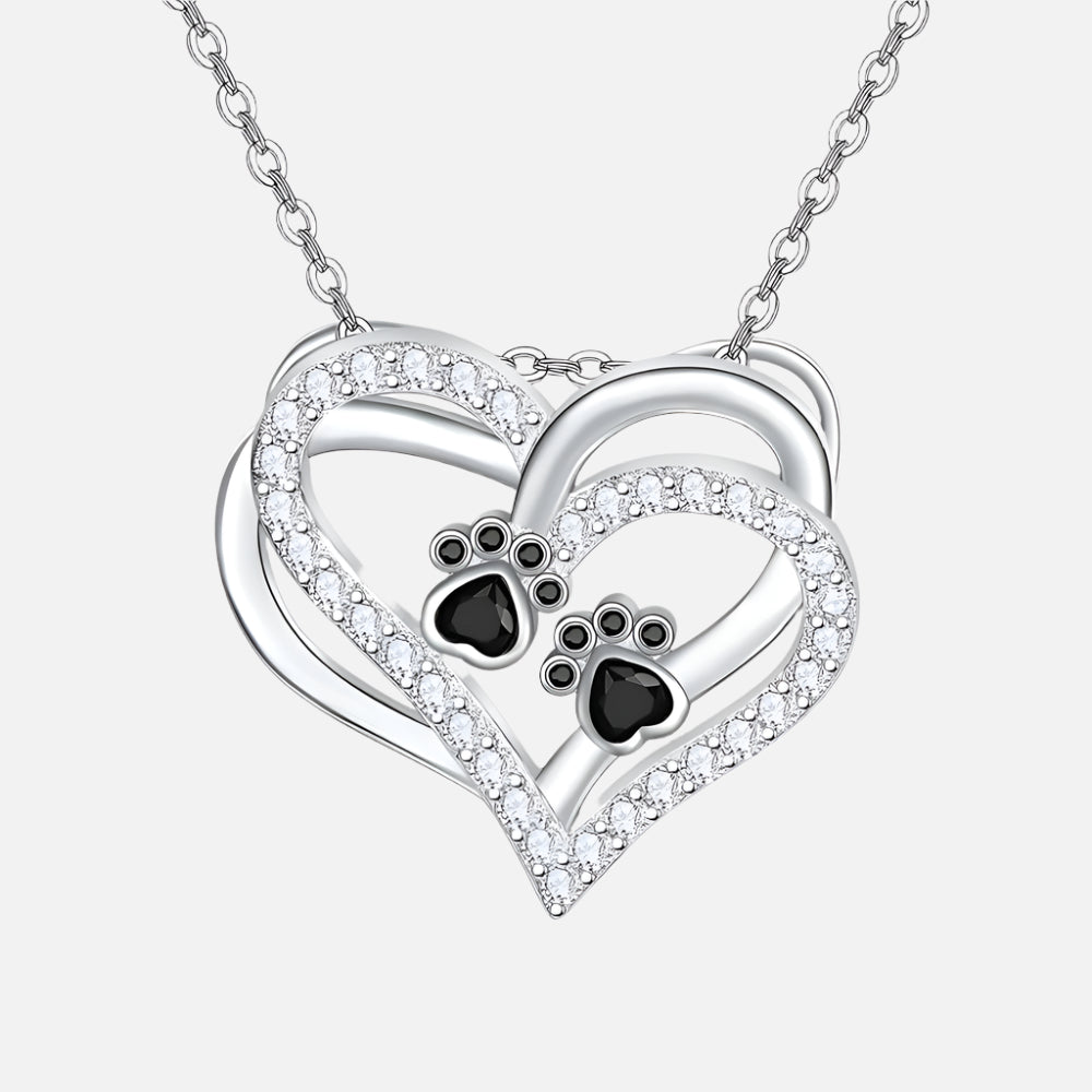 Collier en forme de cœur avec empreinte de patte de chien et zirconia
