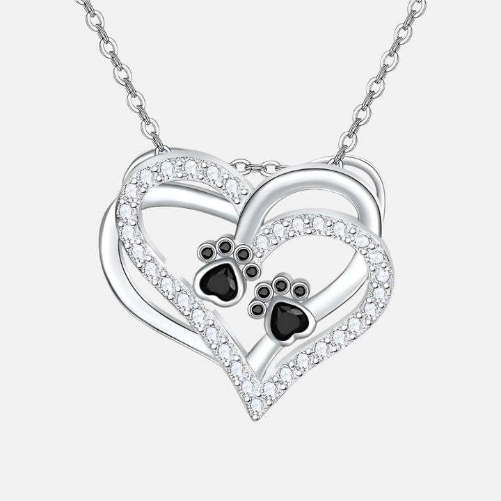 Collier en forme de cœur avec empreinte de patte de chien et zirconia