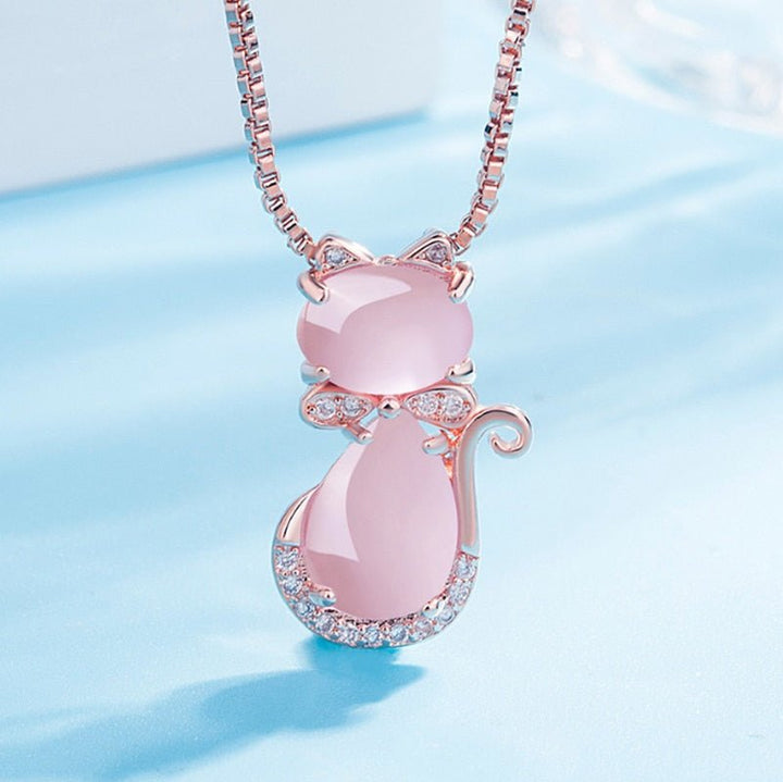 Collier de chat adorable en pierre rose avec zircon