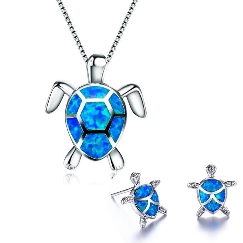 Collier et Boucles d'Oreilles Exclusifs en Opale et Argent Tortue de Mer