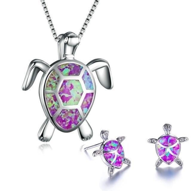 Collier et Boucles d'Oreilles Exclusifs en Opale et Argent Tortue de Mer