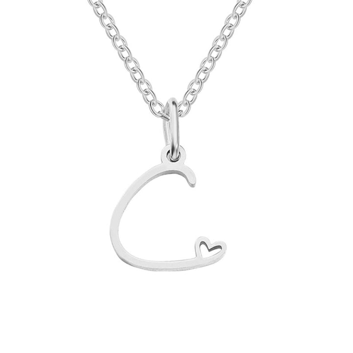 Collier en forme de cœur avec lettres en argent