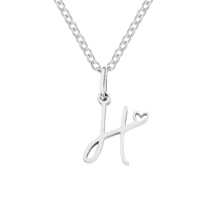 Collier en forme de cœur avec lettres en argent