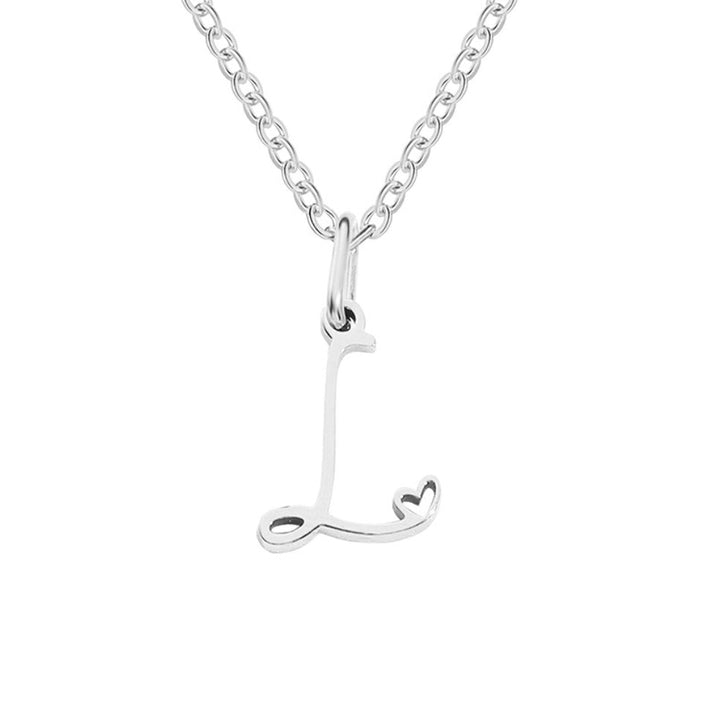 Collier en forme de cœur avec lettres en argent