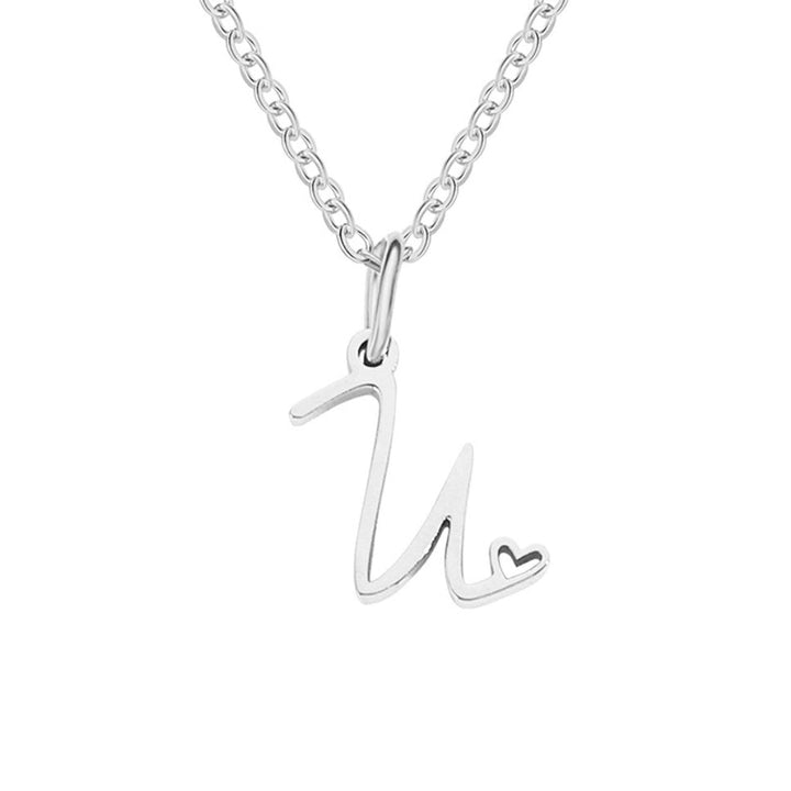 Collier en forme de cœur avec lettres en argent