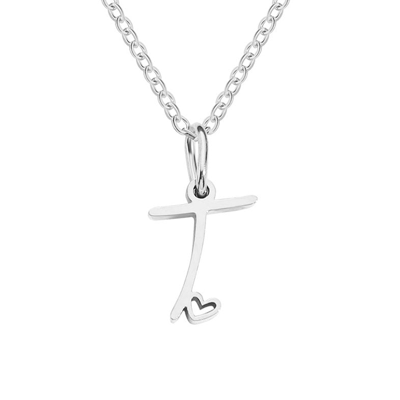 Collier en forme de cœur avec lettres en argent