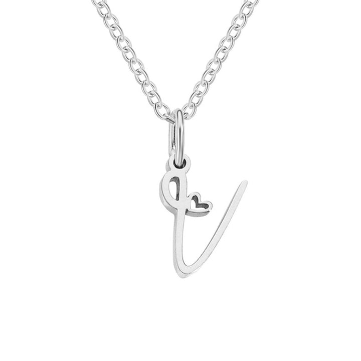 Collier en forme de cœur avec lettres en argent