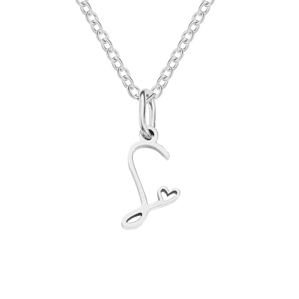 Collier en forme de cœur avec lettres en argent