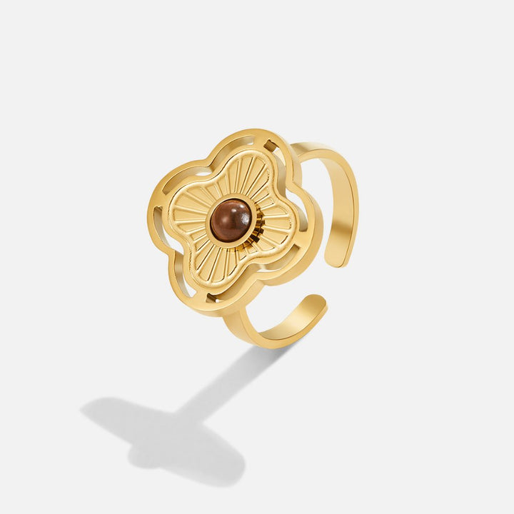 Bague de fleurs porte-bonheur en œil de tigre