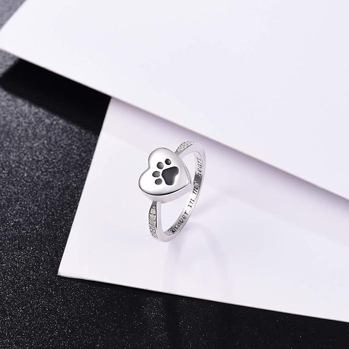 Bague Urne en Forme de Cœur avec Empreinte de Patte – Bijoux de Crémation en Mémoire d'Animal