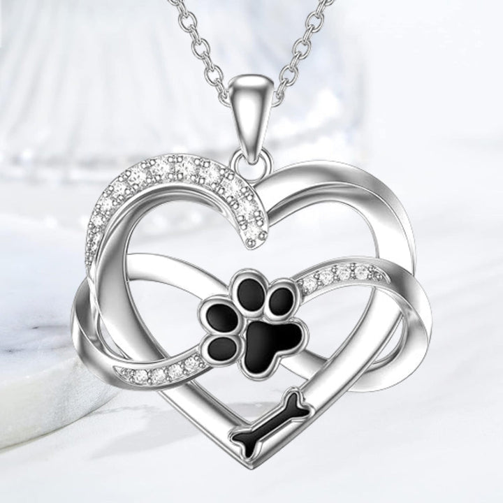 Collier Infini Cœur et Patte en Argent Sterling 925 avec Zirconia